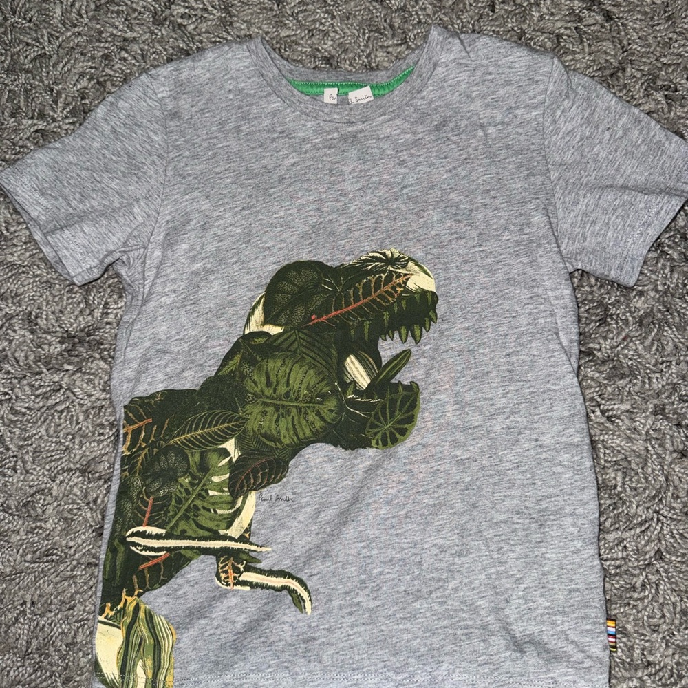 Paul Smith Gray T-Shirt with Green Dinosaur Print